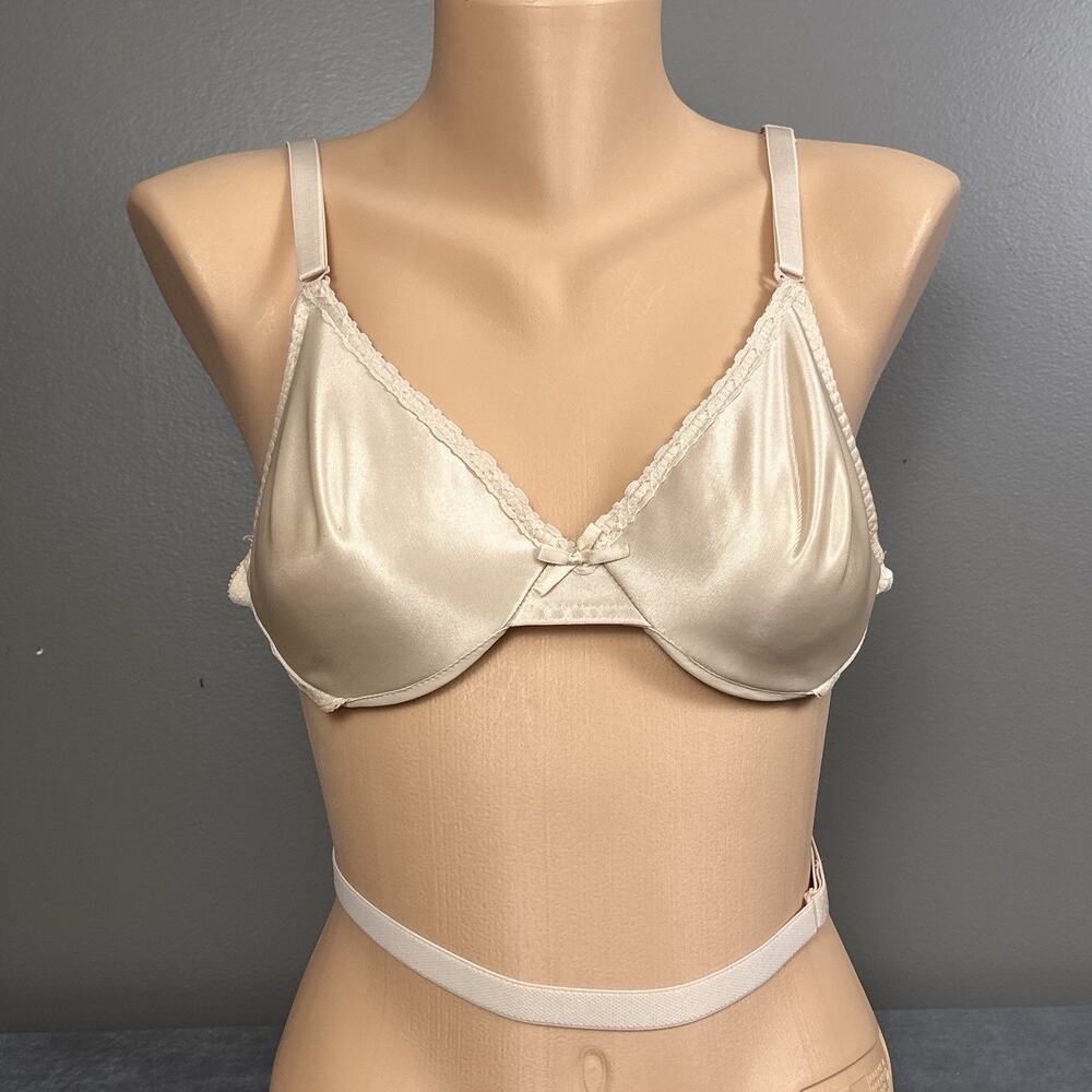 Vintage Vassarette Low Back Bra 34B Backless Beige Satin Look Underwire USA 4200